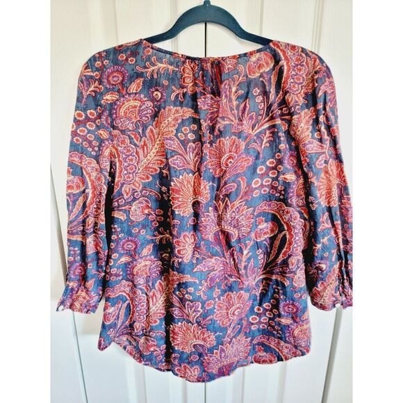 Lauren Ralph Lauren L‎ Top Women's Blue Red Floral Blouse Boho Romantic Ruffles - Picture 2 of 7
